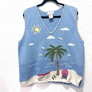 Mandal‎ Bay Beach Scene Knit Sweater Vest XL